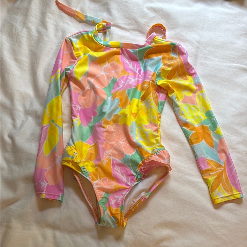 Cat & Jack Floral Long Sleeve Swimsuit - size Small (6/7)